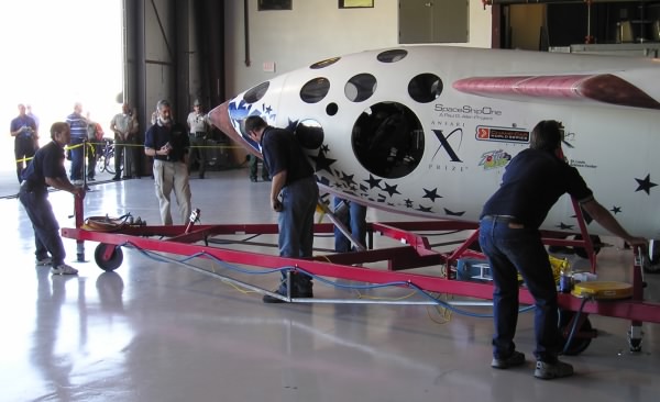 SpaceShipOne being put on its cart